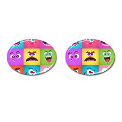 Monsters Emotions Scary Faces Masks With Mouth Eyes Aliens Monsters Emoticon Set Cufflinks (oval) by Jancukart