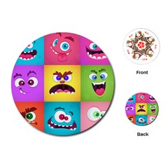 Monsters Emotions Scary Faces Masks With Mouth Eyes Aliens Monsters Emoticon Set Playing Cards Single Design (round)