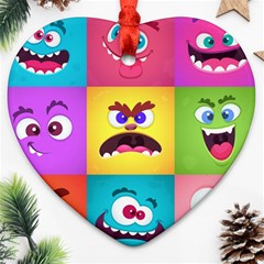 Monsters Emotions Scary Faces Masks With Mouth Eyes Aliens Monsters Emoticon Set Heart Ornament (two Sides) by Jancukart