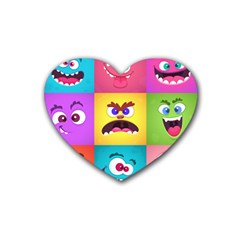 Monsters Emotions Scary Faces Masks With Mouth Eyes Aliens Monsters Emoticon Set Rubber Heart Coaster (4 Pack) by Jancukart