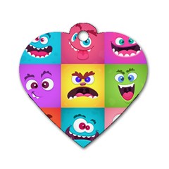 Monsters Emotions Scary Faces Masks With Mouth Eyes Aliens Monsters Emoticon Set Dog Tag Heart (two Sides) by Jancukart