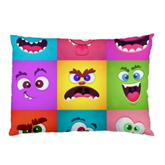 Monsters Emotions Scary Faces Masks With Mouth Eyes Aliens Monsters Emoticon Set Pillow Case by Jancukart