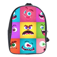 Monsters Emotions Scary Faces Masks With Mouth Eyes Aliens Monsters Emoticon Set School Bag (large) by Jancukart