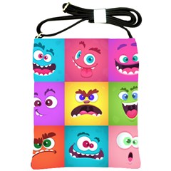 Monsters Emotions Scary Faces Masks With Mouth Eyes Aliens Monsters Emoticon Set Shoulder Sling Bag by Jancukart