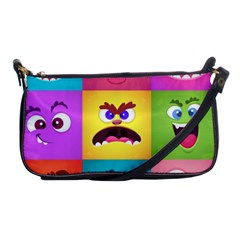 Monsters Emotions Scary Faces Masks With Mouth Eyes Aliens Monsters Emoticon Set Shoulder Clutch Bag by Jancukart