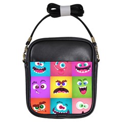 Monsters Emotions Scary Faces Masks With Mouth Eyes Aliens Monsters Emoticon Set Girls Sling Bag by Jancukart