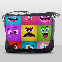 Monsters Emotions Scary Faces Masks With Mouth Eyes Aliens Monsters Emoticon Set Messenger Bag