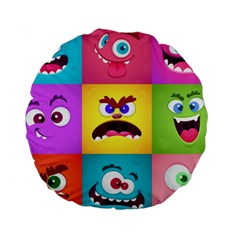 Monsters Emotions Scary Faces Masks With Mouth Eyes Aliens Monsters Emoticon Set Standard 15  Premium Round Cushions