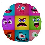 Monsters Emotions Scary Faces Masks With Mouth Eyes Aliens Monsters Emoticon Set Large 18  Premium Round Cushions Front