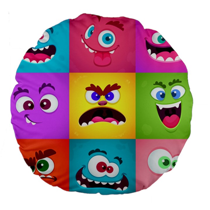 Monsters Emotions Scary Faces Masks With Mouth Eyes Aliens Monsters Emoticon Set Large 18  Premium Round Cushions