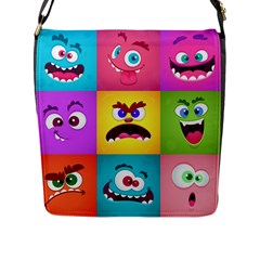 Monsters Emotions Scary Faces Masks With Mouth Eyes Aliens Monsters Emoticon Set Flap Closure Messenger Bag (l) by Jancukart