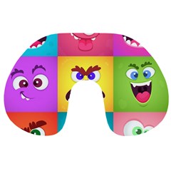 Monsters Emotions Scary Faces Masks With Mouth Eyes Aliens Monsters Emoticon Set Travel Neck Pillow by Jancukart