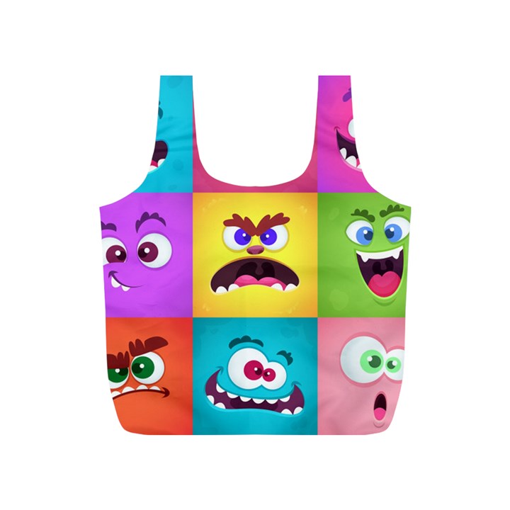 Monsters Emotions Scary Faces Masks With Mouth Eyes Aliens Monsters Emoticon Set Full Print Recycle Bag (S)