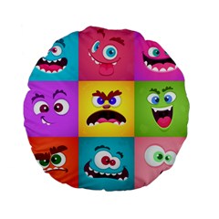 Monsters Emotions Scary Faces Masks With Mouth Eyes Aliens Monsters Emoticon Set Standard 15  Premium Flano Round Cushions