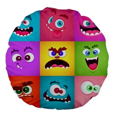 Monsters Emotions Scary Faces Masks With Mouth Eyes Aliens Monsters Emoticon Set Large 18  Premium Flano Round Cushions