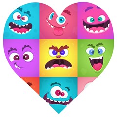 Monsters Emotions Scary Faces Masks With Mouth Eyes Aliens Monsters Emoticon Set Wooden Puzzle Heart by Jancukart