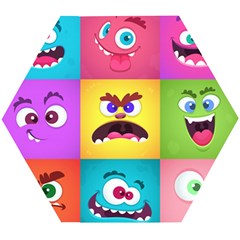 Monsters Emotions Scary Faces Masks With Mouth Eyes Aliens Monsters Emoticon Set Wooden Puzzle Hexagon