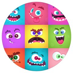 Monsters Emotions Scary Faces Masks With Mouth Eyes Aliens Monsters Emoticon Set Round Trivet by Jancukart