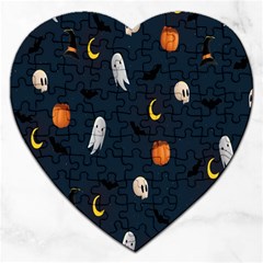 Halloween Ghost Pumpkin Bat Skull Jigsaw Puzzle (heart) by artworkshop