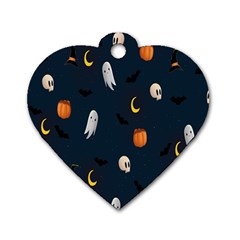 Halloween Ghost Pumpkin Bat Skull Dog Tag Heart (one Side) by artworkshop