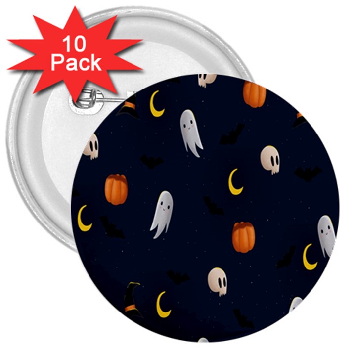 Halloween Ghost Pumpkin Bat Skull 3  Buttons (10 pack) 