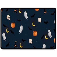 Halloween Ghost Pumpkin Bat Skull Fleece Blanket (large)  by artworkshop