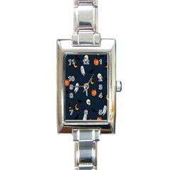 Halloween Ghost Pumpkin Bat Skull Rectangle Italian Charm Watch by artworkshop