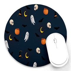 Halloween Ghost Pumpkin Bat Skull Round Mousepads by artworkshop