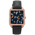 Halloween Ghost Pumpkin Bat Skull Rose Gold Leather Watch  Front