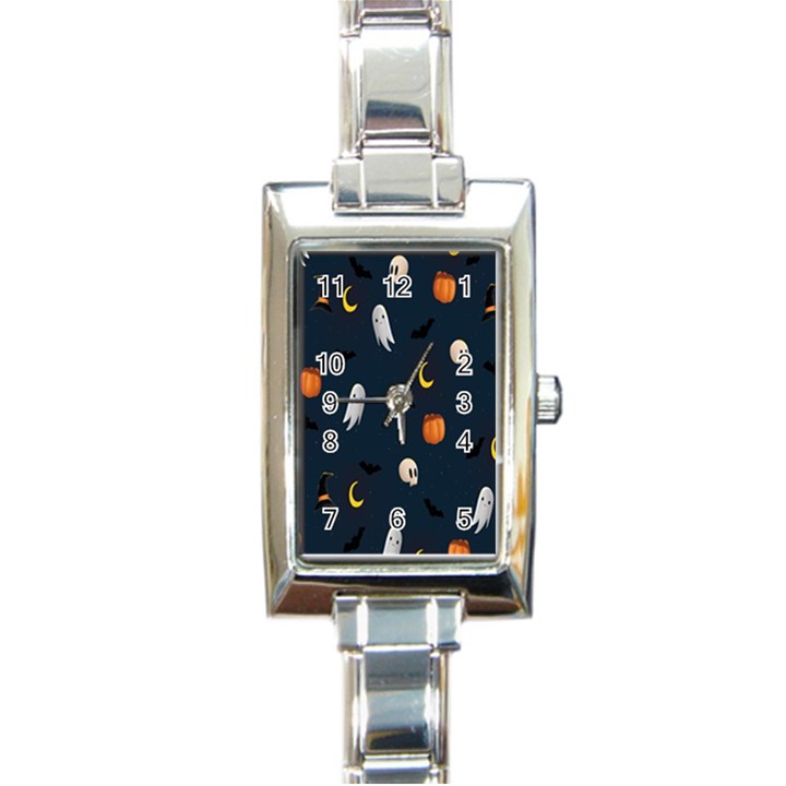 Halloween Ghost Pumpkin Bat Skull Rectangle Italian Charm Watch