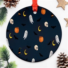 Halloween Ghost Pumpkin Bat Skull Ornament (round) by artworkshop