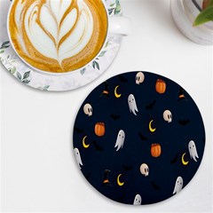 Halloween Ghost Pumpkin Bat Skull Uv Print Round Tile Coaster by artworkshop