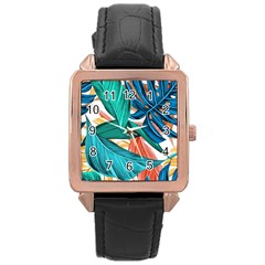 Leaves Tropical Exotic Rose Gold Leather Watch  by artworkshop