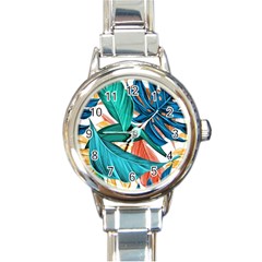 Leaves Tropical Exotic Round Italian Charm Watch by artworkshop