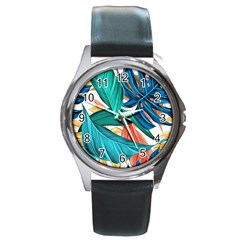 Leaves Tropical Exotic Round Metal Watch by artworkshop