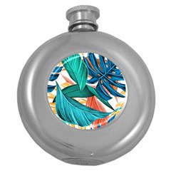 Leaves Tropical Exotic Round Hip Flask (5 Oz) by artworkshop