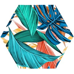 Leaves Tropical Exotic Wooden Puzzle Hexagon by artworkshop