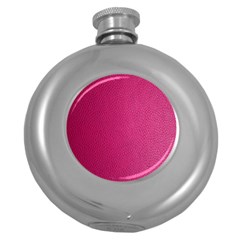 Pink Leather Leather Texture Skin Texture Round Hip Flask (5 Oz) by artworkshop