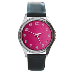 Pink Leather Leather Texture Skin Texture Round Metal Watch by artworkshop