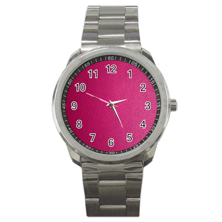 Pink Leather Leather Texture Skin Texture Sport Metal Watch