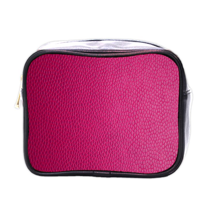 Pink Leather Leather Texture Skin Texture Mini Toiletries Bag (One Side)