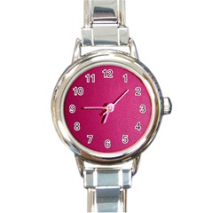 Pink Leather Leather Texture Skin Texture Round Italian Charm Watch by artworkshop