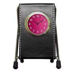 Pink Leather Leather Texture Skin Texture Pen Holder Desk Clock by artworkshop