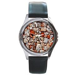 Stone Wall Wall Texture Drywall Stones Rocks Round Metal Watch by artworkshop