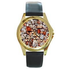 Stone Wall Wall Texture Drywall Stones Rocks Round Gold Metal Watch by artworkshop