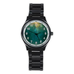 Background Green Stainless Steel Round Watch by nate14shop