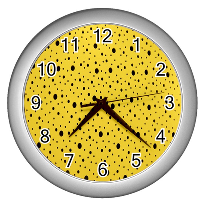 Polkadot Yellow Wall Clock (Silver)