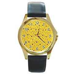 Polkadot Yellow Round Gold Metal Watch