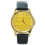 Polkadot Yellow Round Gold Metal Watch Front