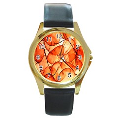 Orange Round Gold Metal Watch by nate14shop